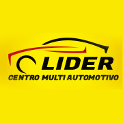 Logotipo do Líder Centro Multi Automotivo com silhueta preta de carro e detalhes em vermelho sobre fundo amarelo.