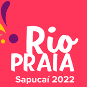 Logotipo do Camarote Rio Praia Sapucaí 2022 com letras brancas e detalhes coloridos sobre fundo rosa.