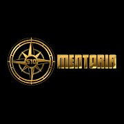 Logotipo dourado com ícone de bússola e a palavra Mentoria escrita em letras estilizadas sobre fundo preto.