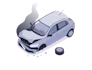 Ilustração de carro batido com cobertura para colisão e danos da RB Protege Proteção Veicular.