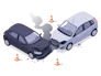 Ilustração de batida entre dois carros com cobertura para colisões de terceiros da RB Protege.