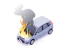Ilustração de carro pegando fogo com cobertura contra incêndio da RB Protege Proteção Veicular.