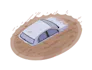 Ilustração de carro em enchente com cobertura para danos naturais da RB Protege Proteção Veicular.