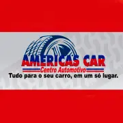 Logotipo do Americas Car Centro Automotivo com faixas vermelhas e ícone estilizado de pneu sobre fundo branco.