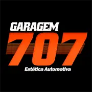 Logotipo da Garagem 707 Estética Automotiva com escrita em branco e número 707 em laranja sobre fundo preto.