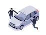 Ilustração de roubo de carro com cobertura e assistência da RB Protege Proteção Veicular.