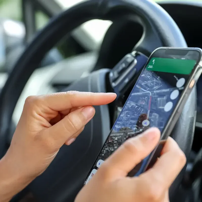 Motorista utilizando aplicativo de rastreamento veicular em tempo real da RB Protege.